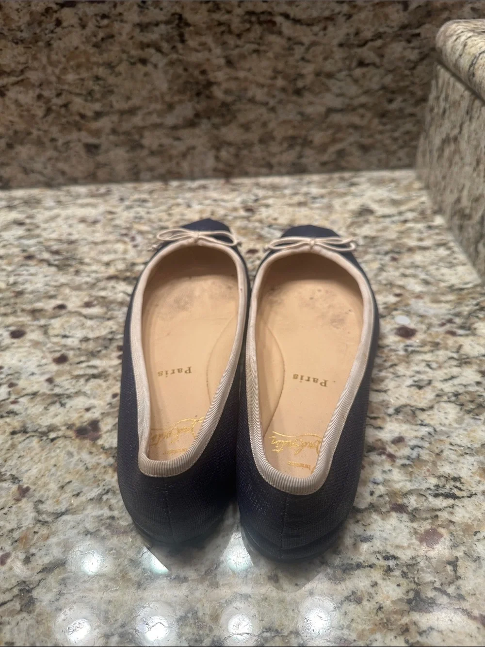 Christian Louboutin Navy Blue Ballet Flats with Beige Trim